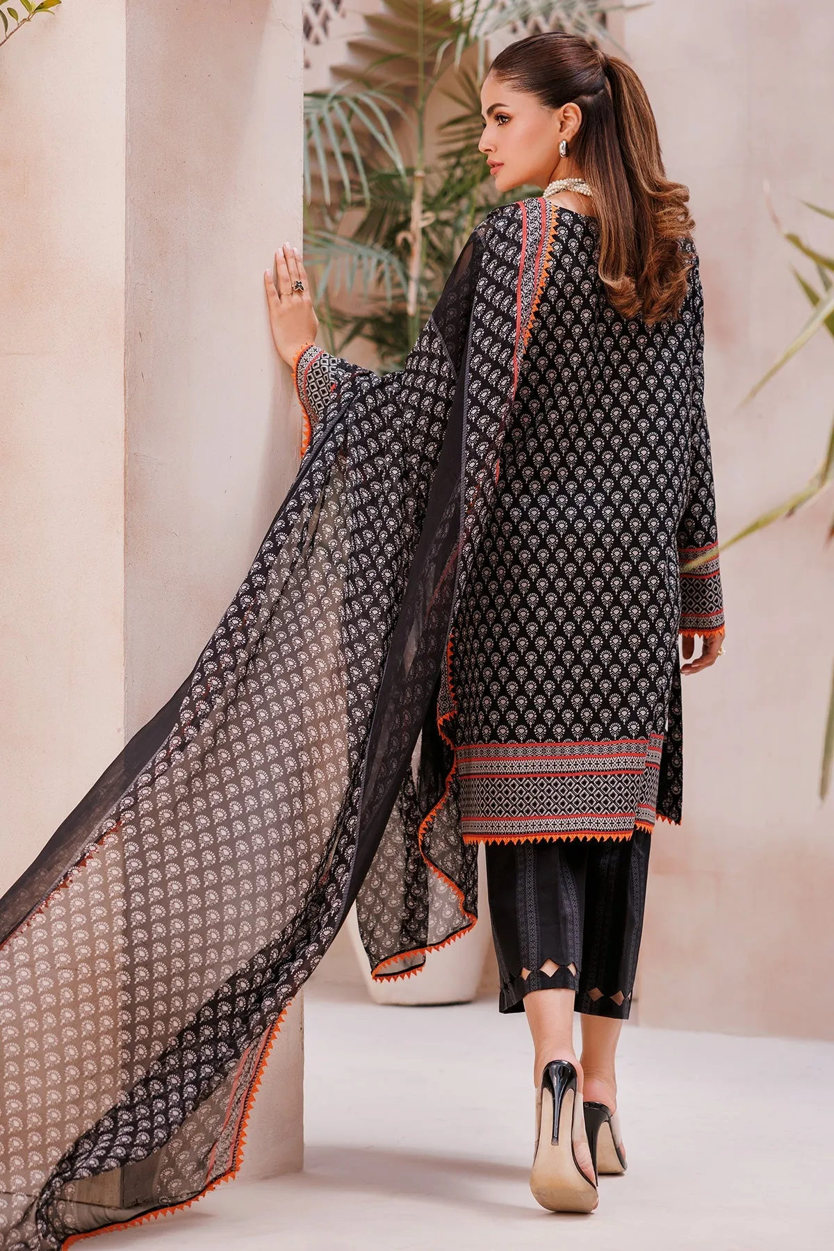 3-Piece Unstitched Lawn Shirt with Printed Chiffon Dupatta and Trouser CP4-61