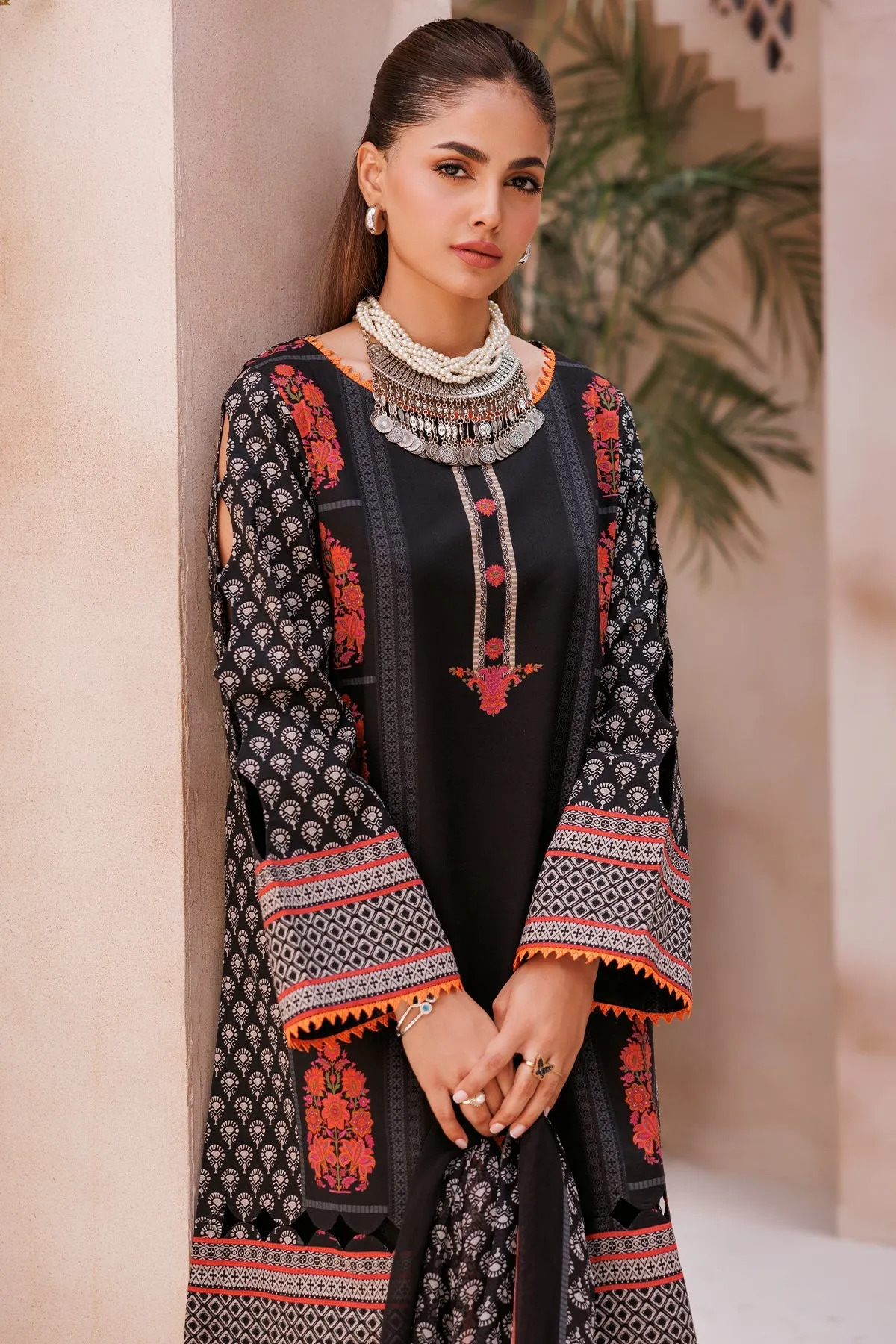 3-Piece Unstitched Lawn Shirt with Printed Chiffon Dupatta and Trouser CP4-61