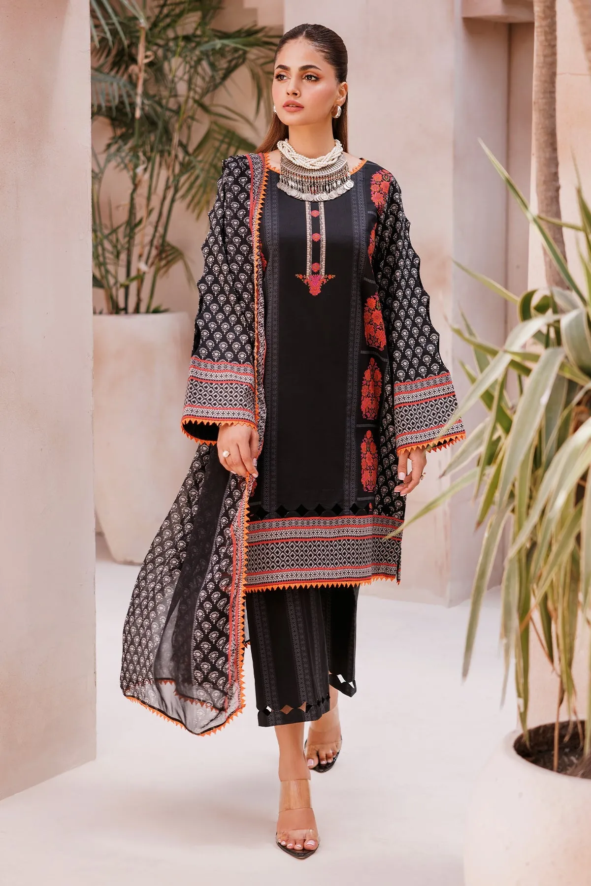 3-Piece Unstitched Lawn Shirt with Printed Chiffon Dupatta and Trouser CP4-61