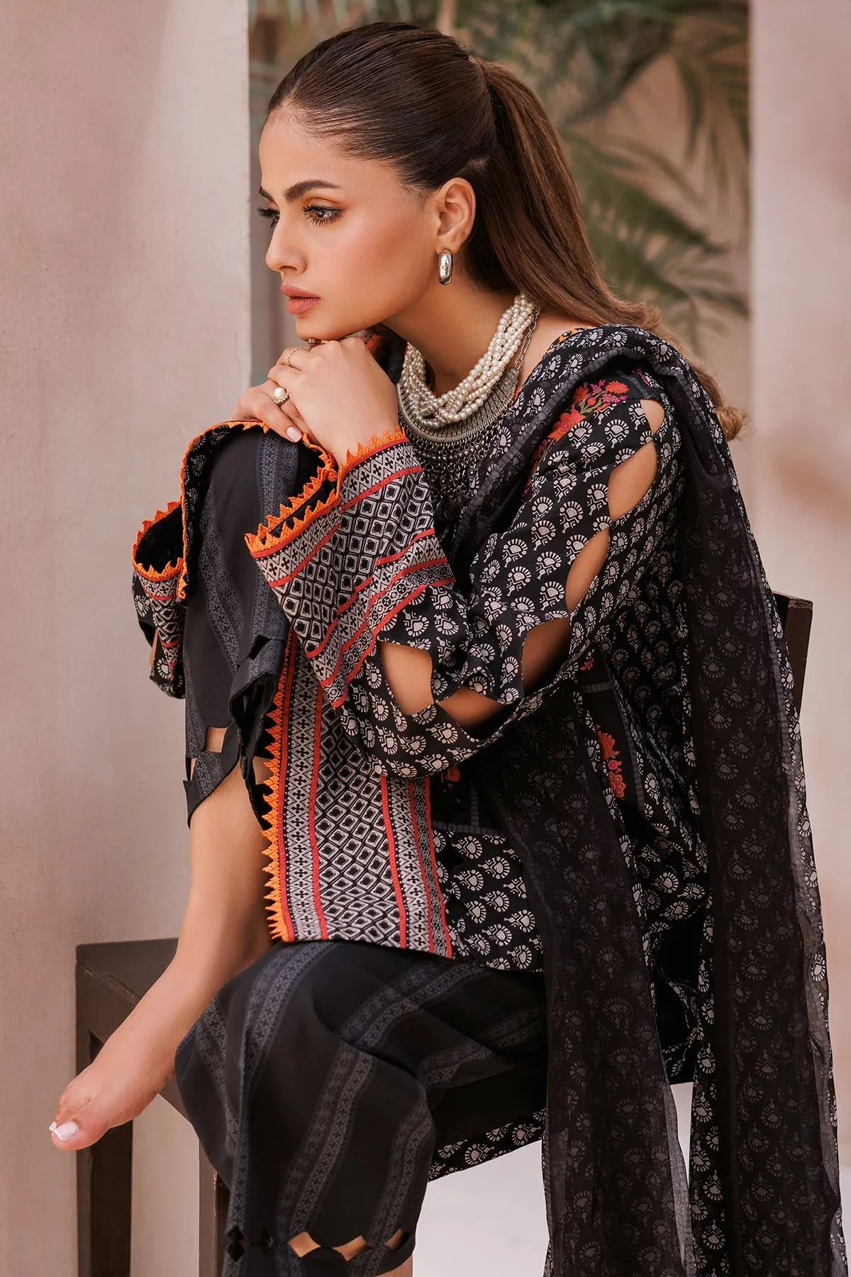 3-Piece Unstitched Lawn Shirt with Printed Chiffon Dupatta and Trouser CP4-61