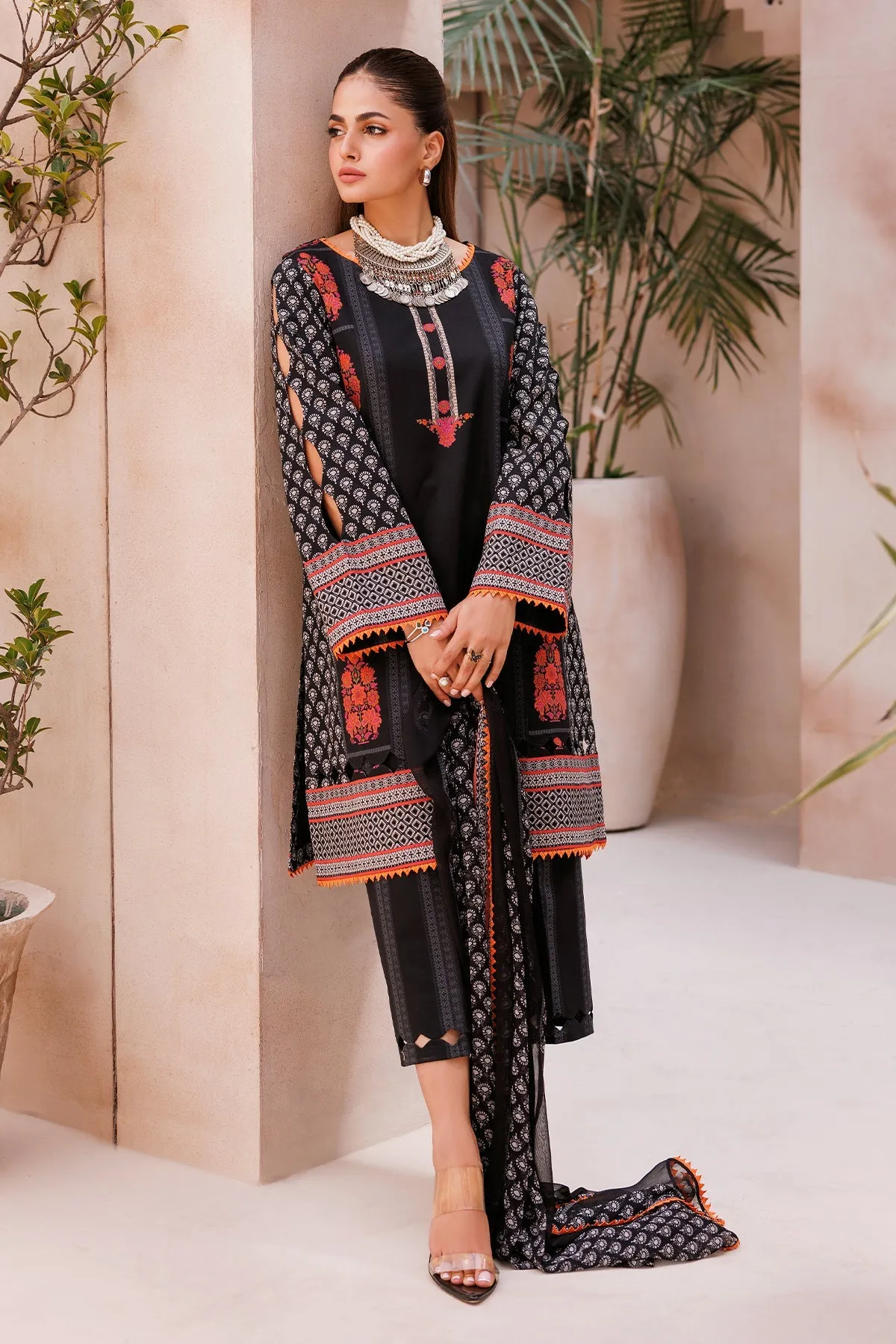 3-Piece Unstitched Lawn Shirt with Printed Chiffon Dupatta and Trouser CP4-61