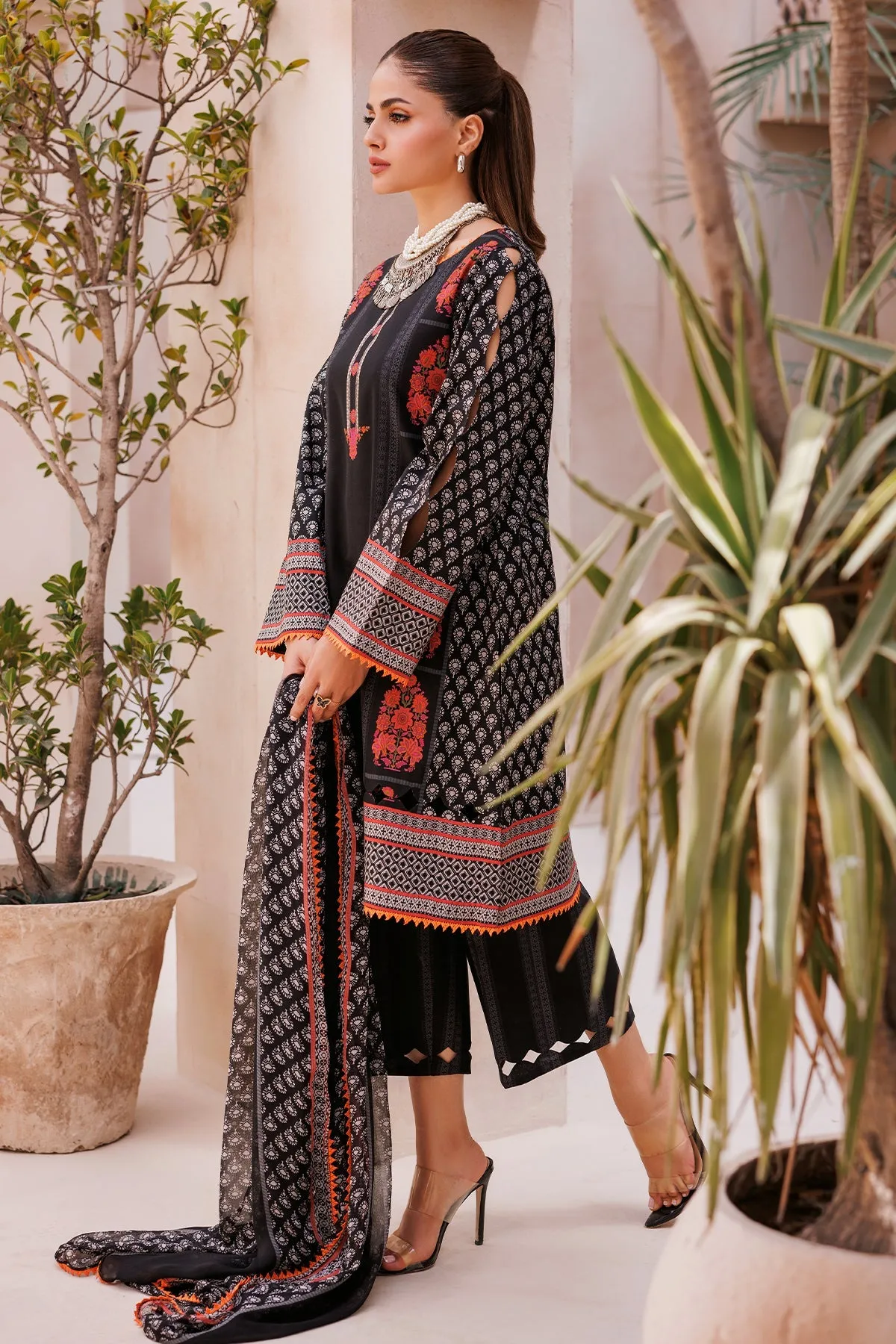 3-Piece Unstitched Lawn Shirt with Printed Chiffon Dupatta and Trouser CP4-61