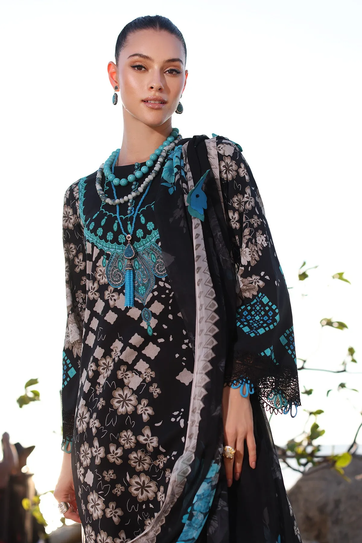 3-Piece Unstitched Lawn Shirt with Embroidered Chiffon Dupatta and Trouser AN4-01