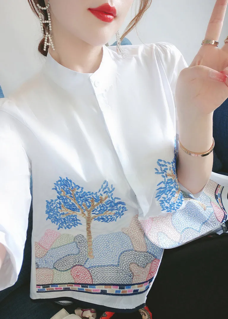 QA1037 Bracelet Sleeve Embroidered Cotton Shirt