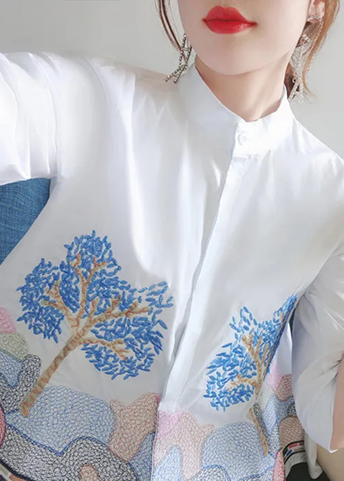 QA1037 Bracelet Sleeve Embroidered Cotton Shirt