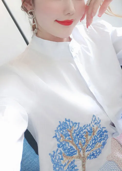 QA1037 Bracelet Sleeve Embroidered Cotton Shirt