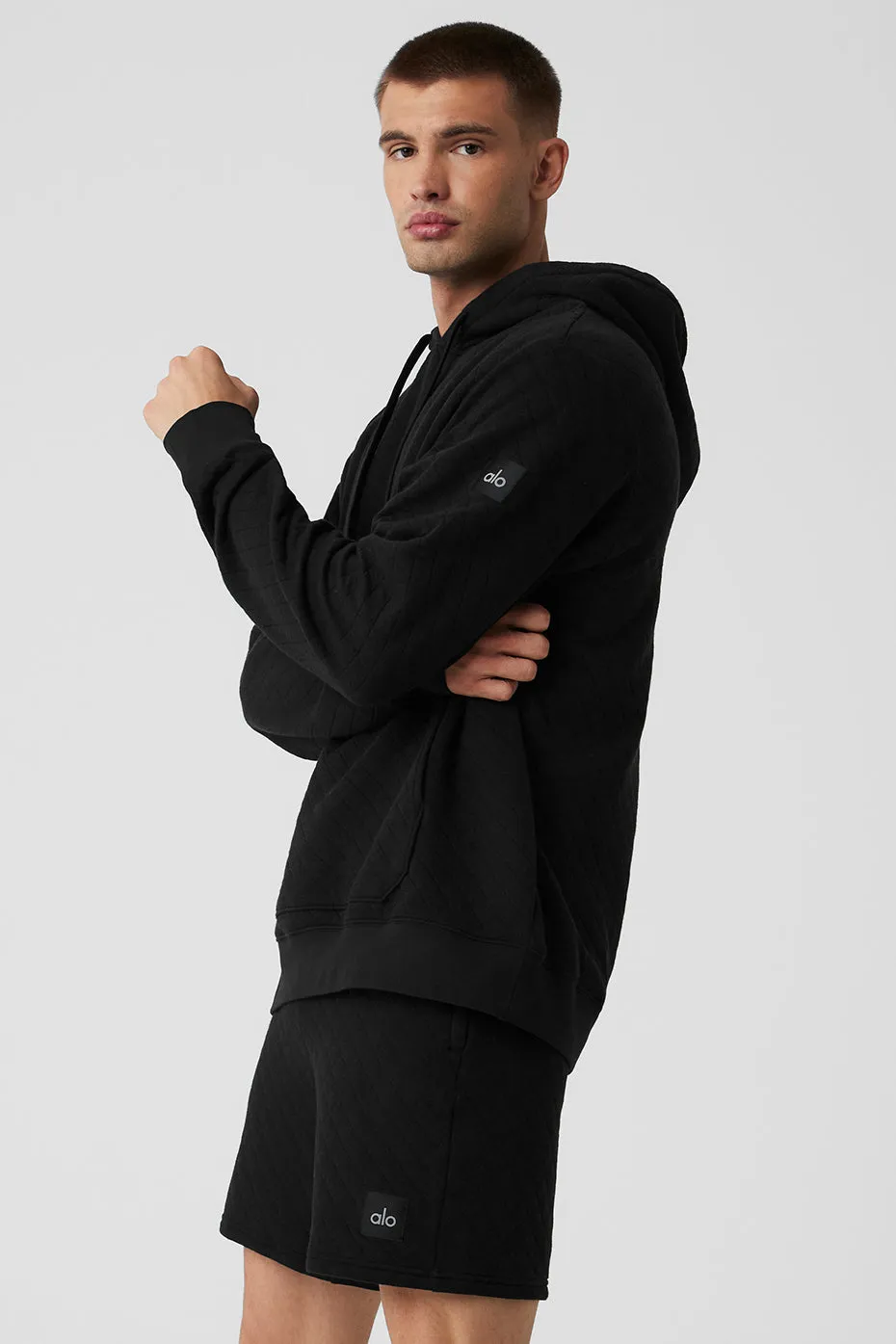 Black Quilted Stadium Hoodie