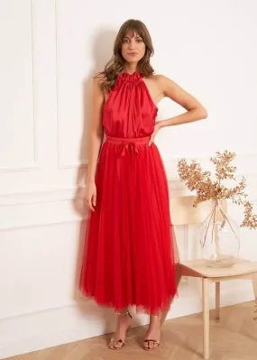 Red Tulle Skirt with Choklate Paris Amore