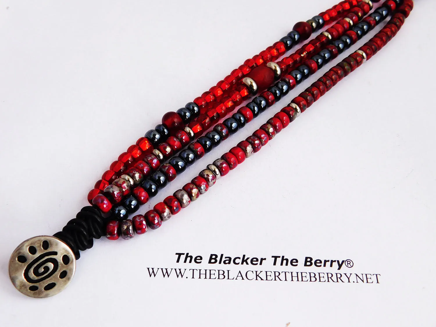 Red Beaded Leather Multi-Strand Bracelet