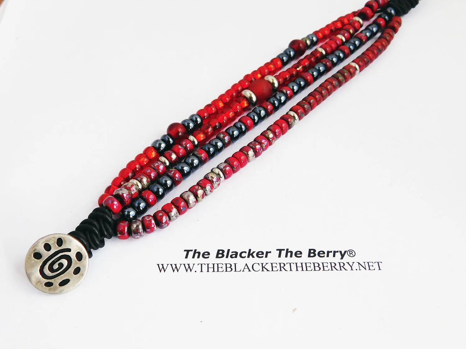 Red Beaded Leather Multi-Strand Bracelet