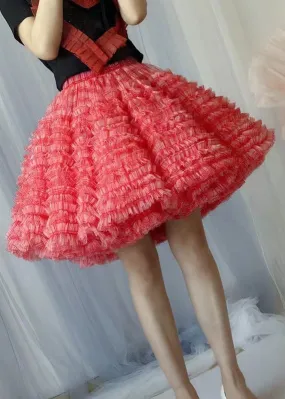 RED LAYERED RUFFLED TULLE SKIRTS