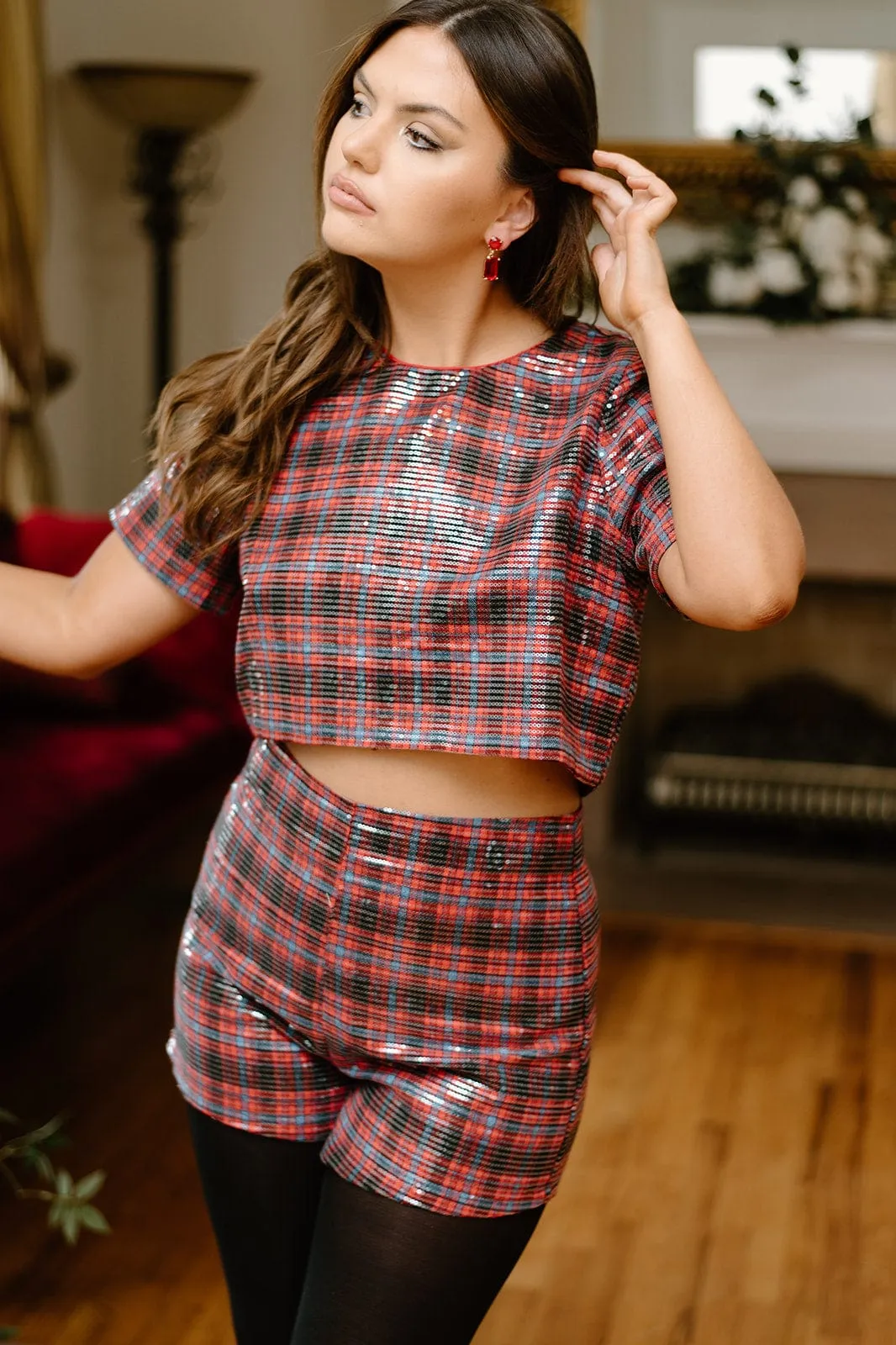 Red Plaid Shorts Set