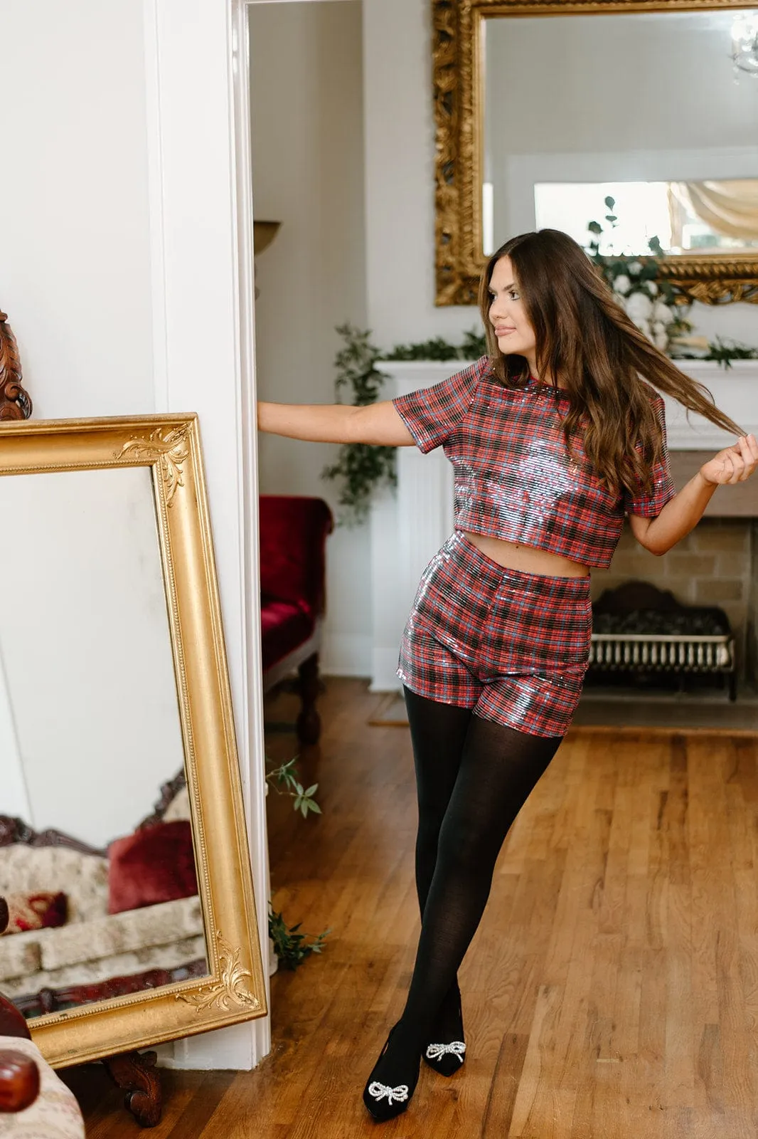 Red Plaid Shorts Set