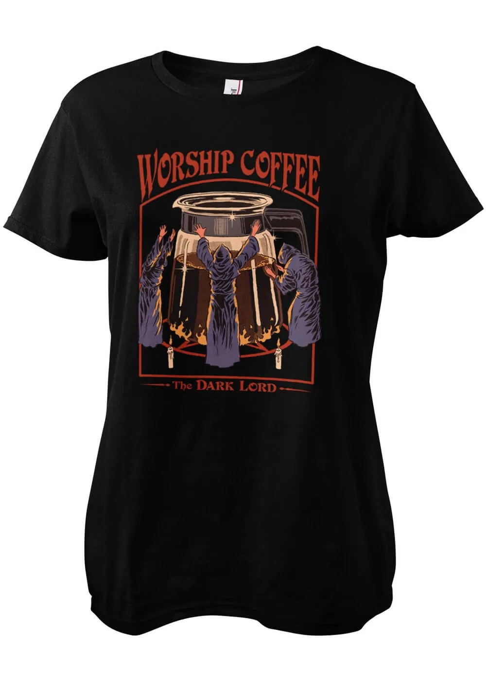 Retro Movies Rhodes Worship Coffee Tee Girly Black