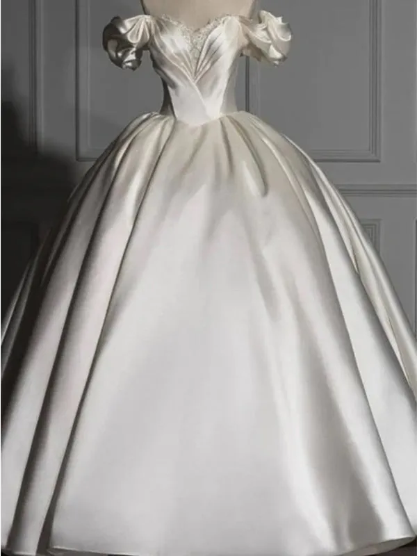 Off Shoulder Satin Ball Gown Wedding Dress