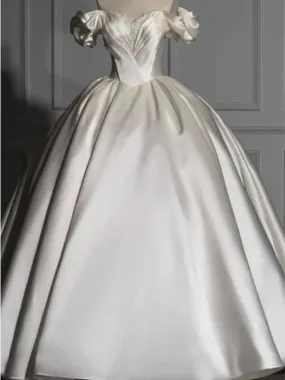 Off Shoulder Satin Ball Gown Wedding Dress