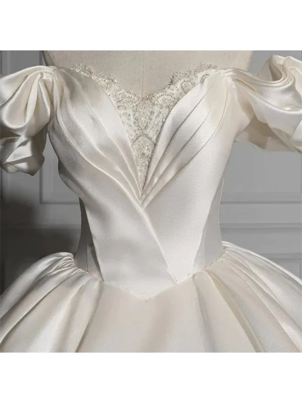 Off Shoulder Satin Ball Gown Wedding Dress