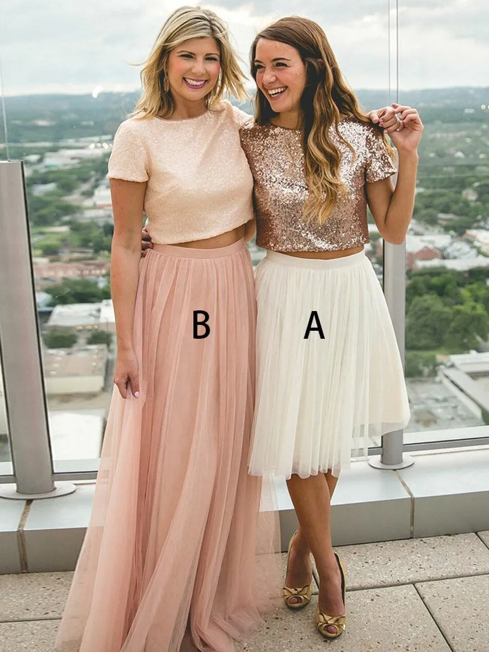 Rose Pink Mismatched Bridesmaid Dresses - Two Piece