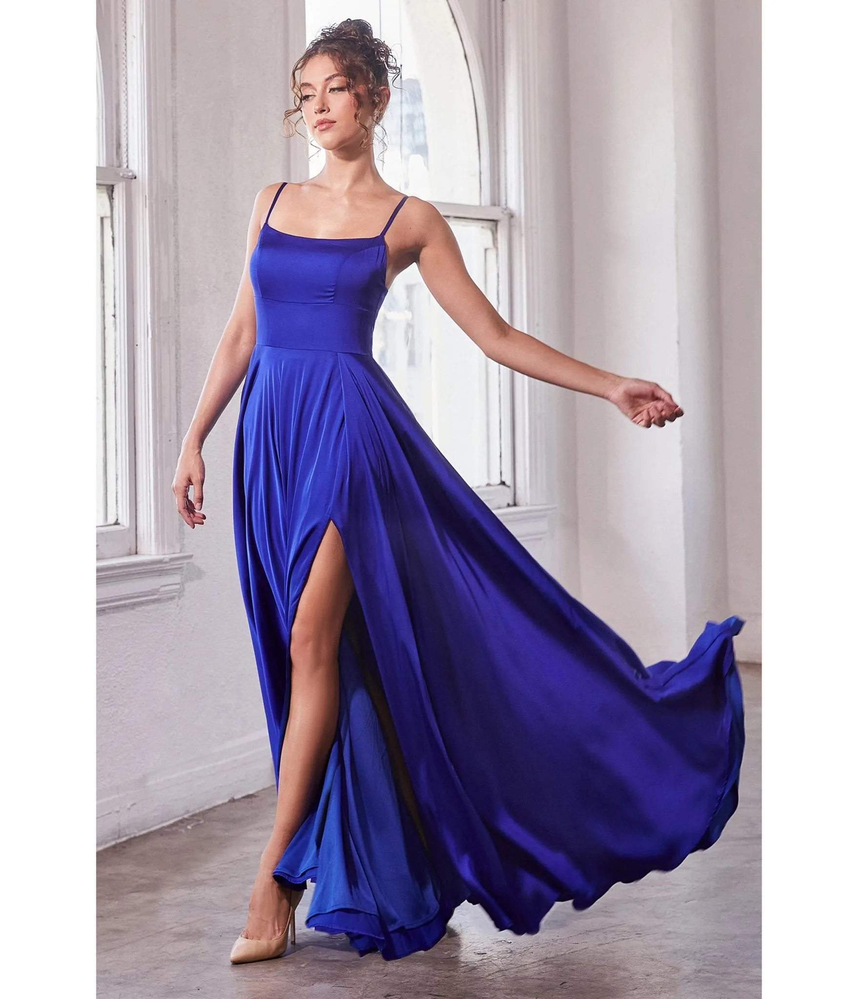 Royal Blue Satin A Line Bridesmaid Dress