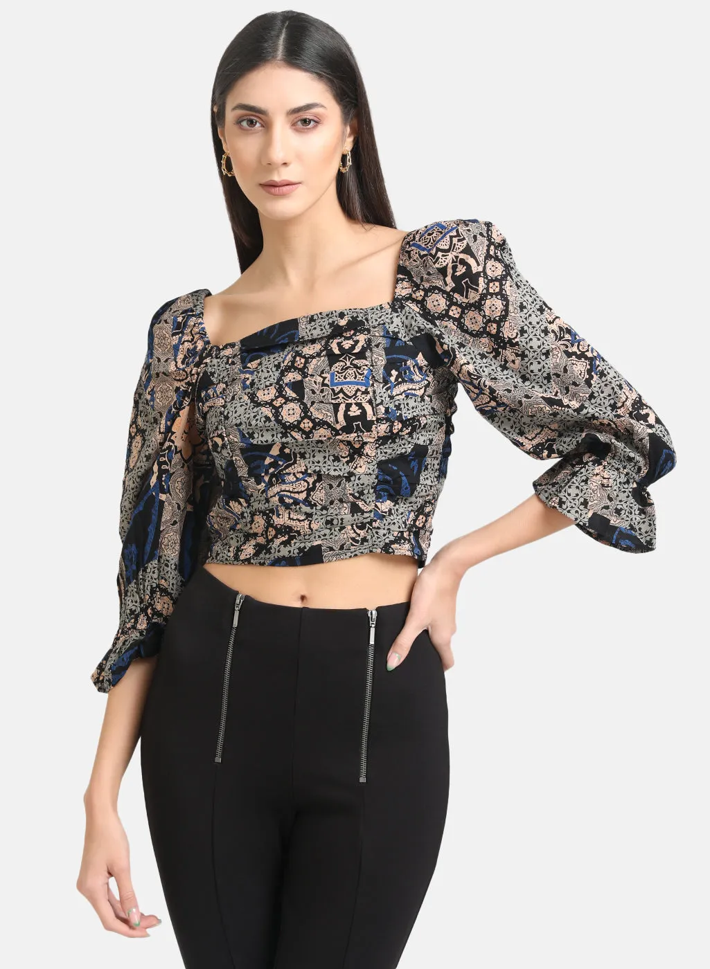 Printed Ruched Crop Top