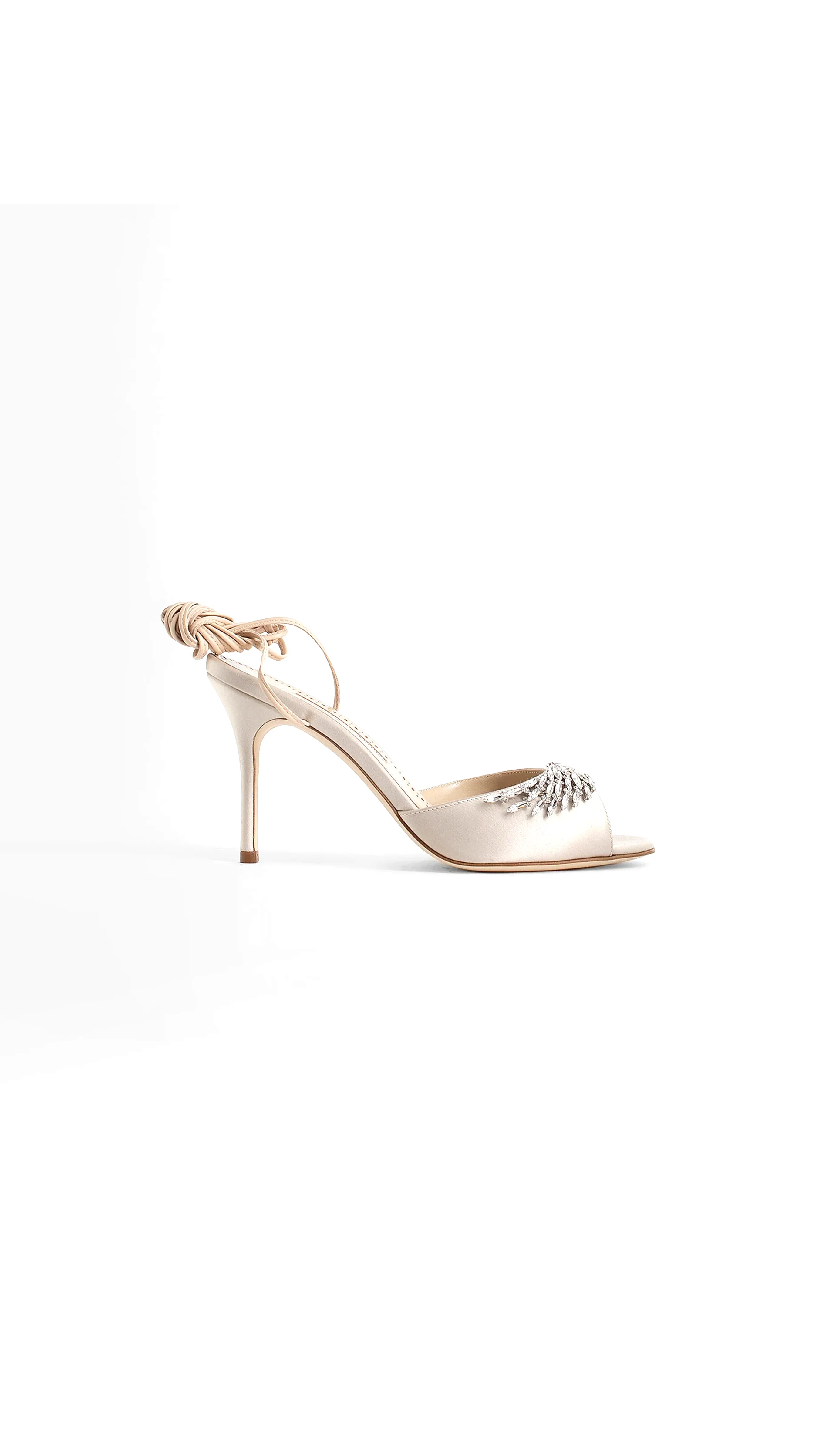 Cream Satin Jewel Buckle Sandals by Plumena 90