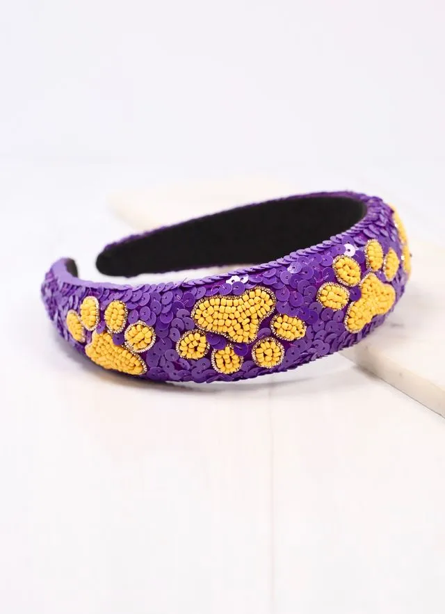 Purple yellow sequin pawty headband