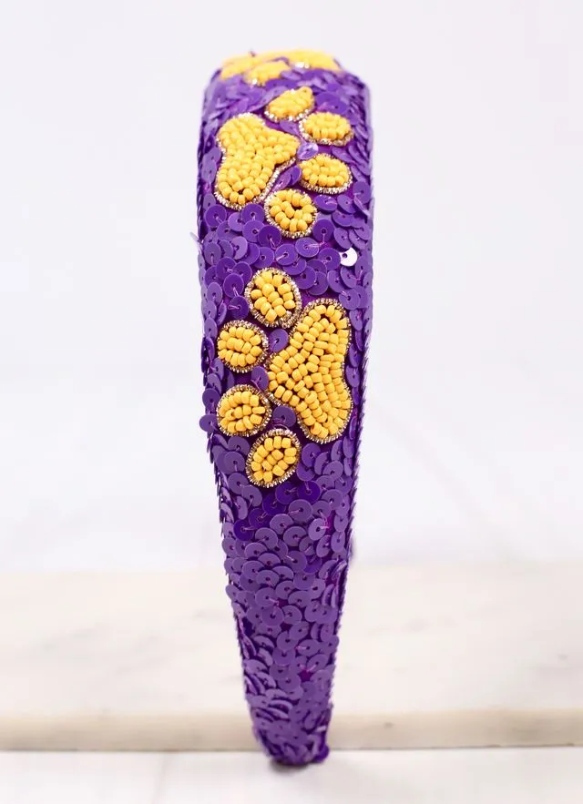 Purple yellow sequin pawty headband