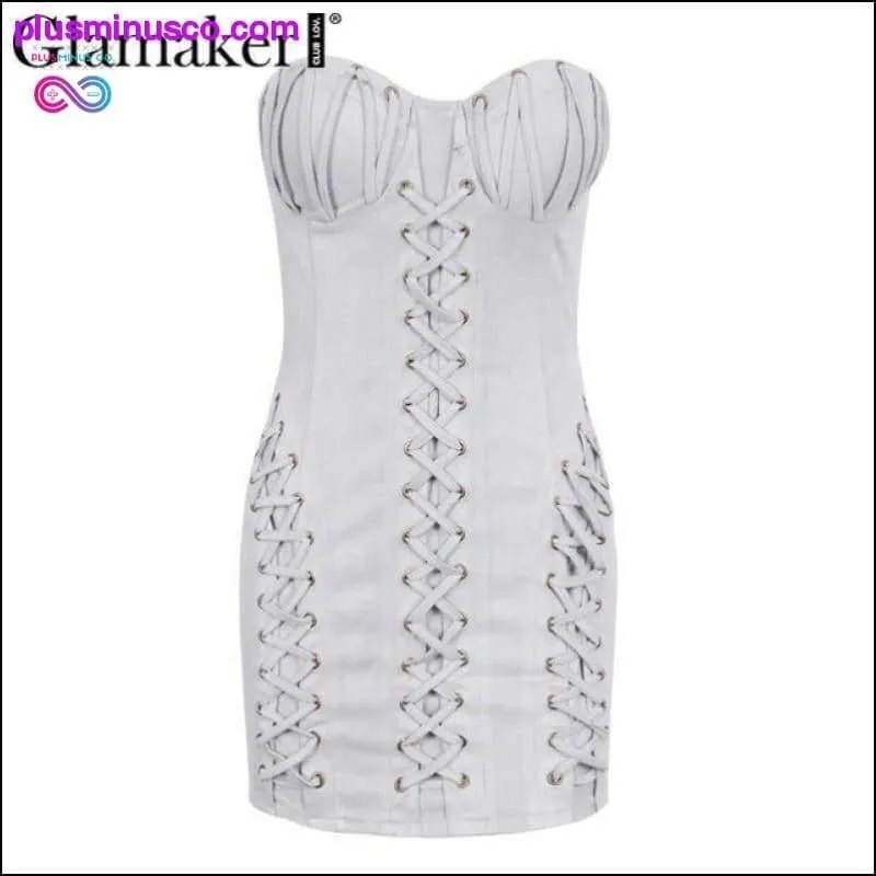 Strapless Lace Up Bodycon Dress Sexy Women Leather Suede