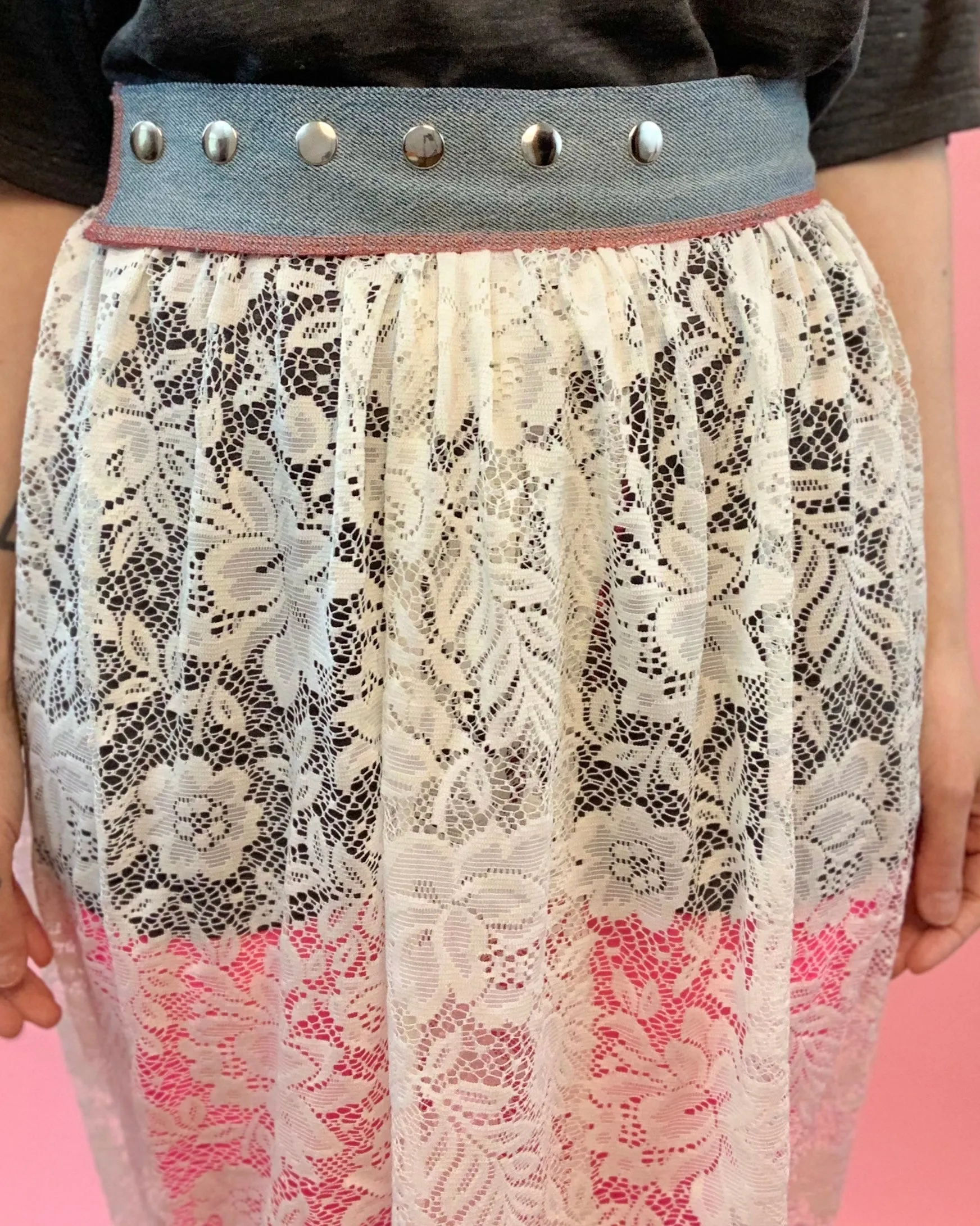 Sheer Snap Skirt with Lace Design