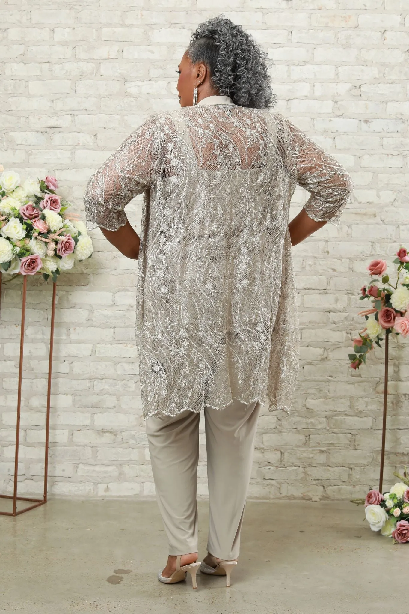 Shimmering Top Plus Size Fitted Pants for Women