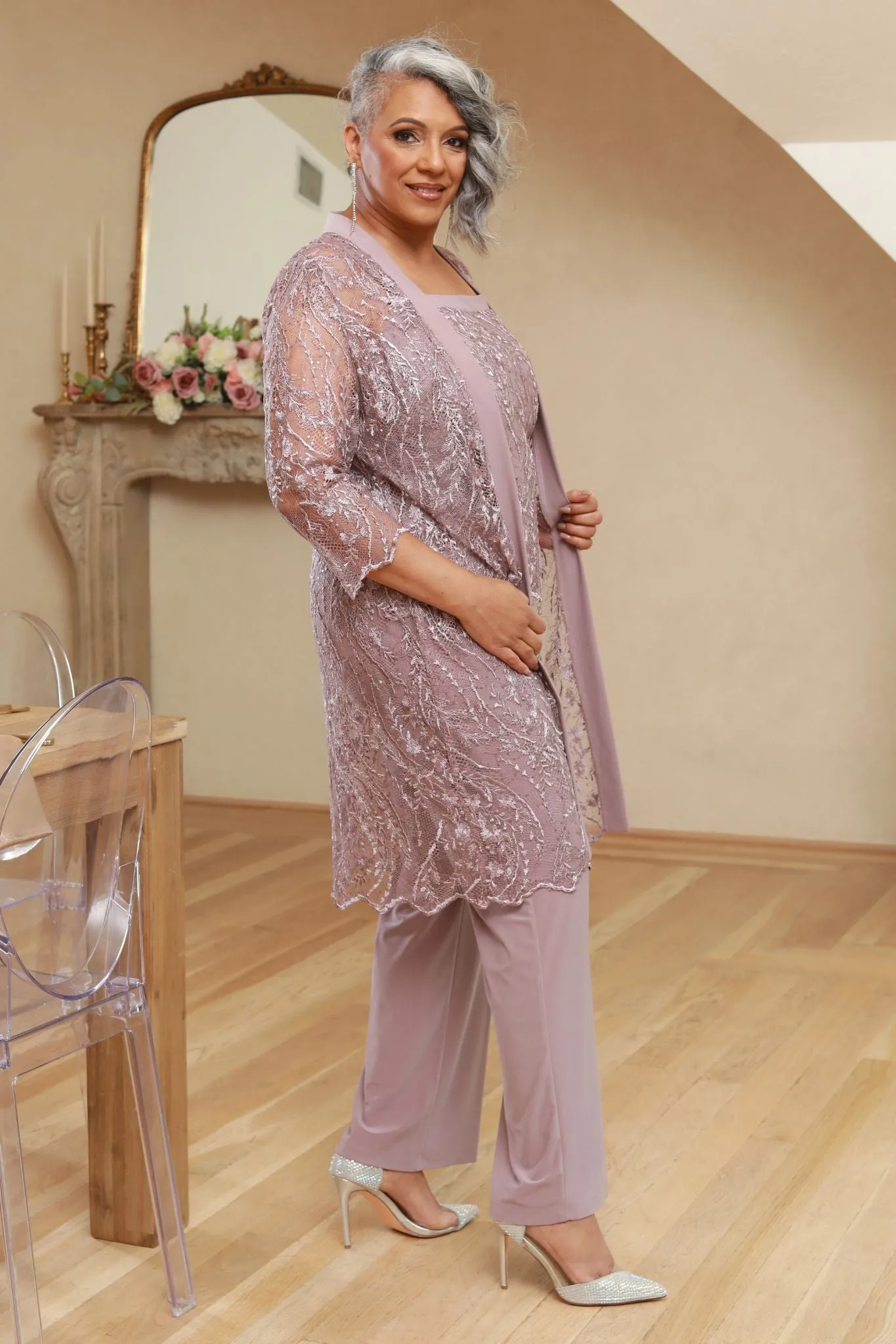 Shimmering Top Plus Size Fitted Pants for Women