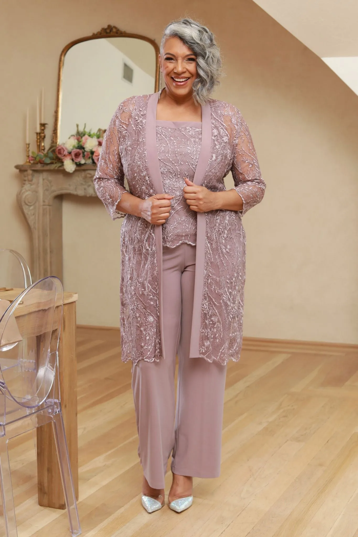 Shimmering Top Plus Size Fitted Pants for Women