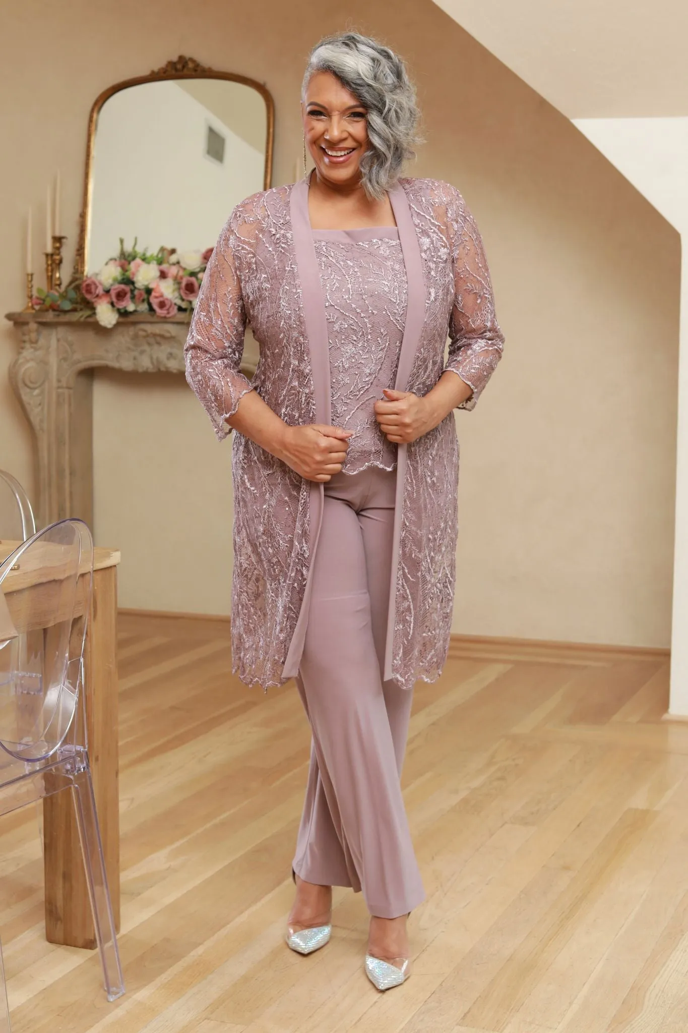 Shimmering Top Plus Size Fitted Pants for Women