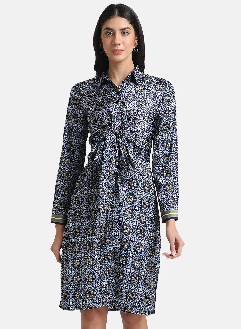 Tie-Knot Printed Shirt Dress