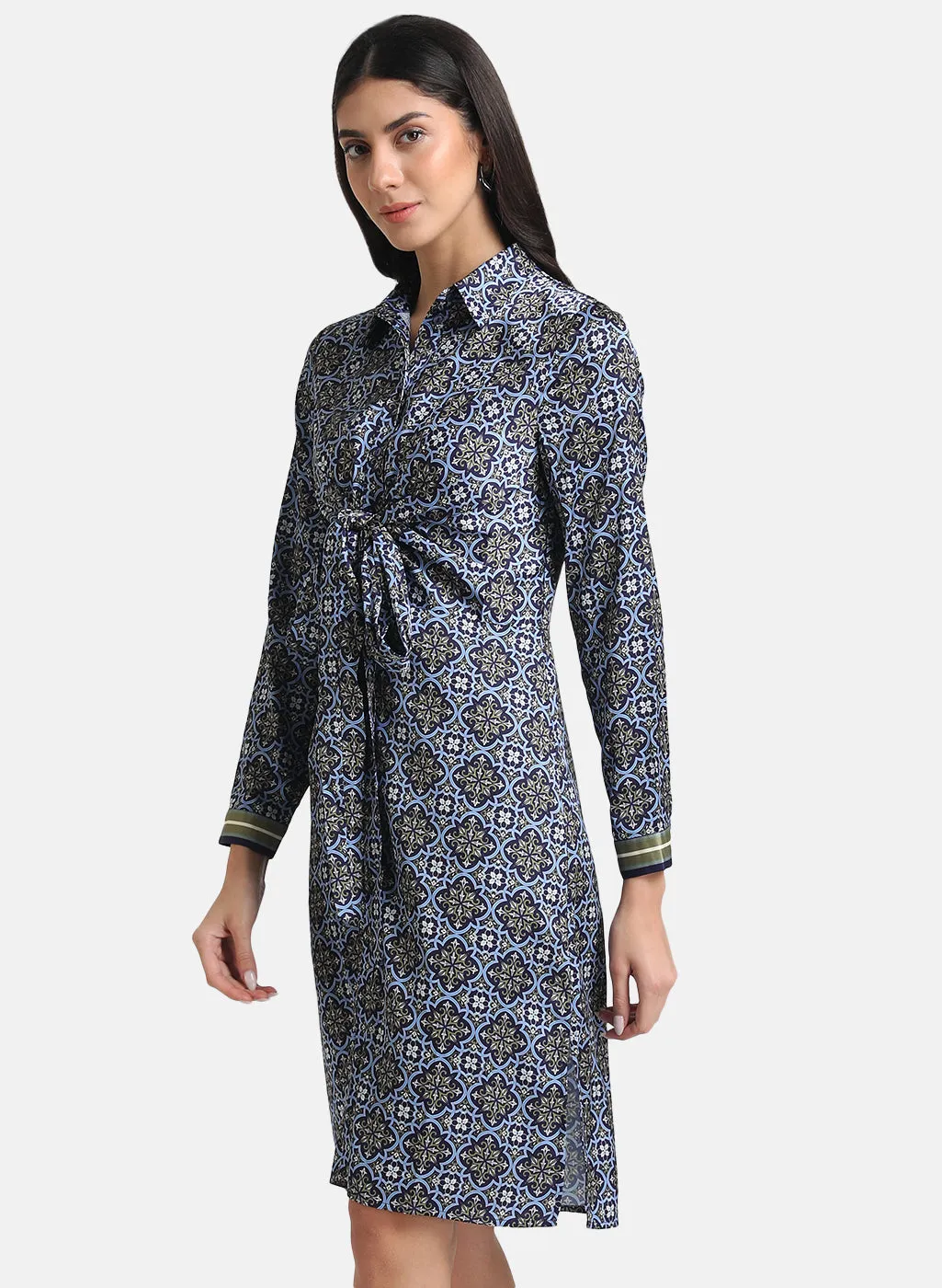 Tie-Knot Printed Shirt Dress