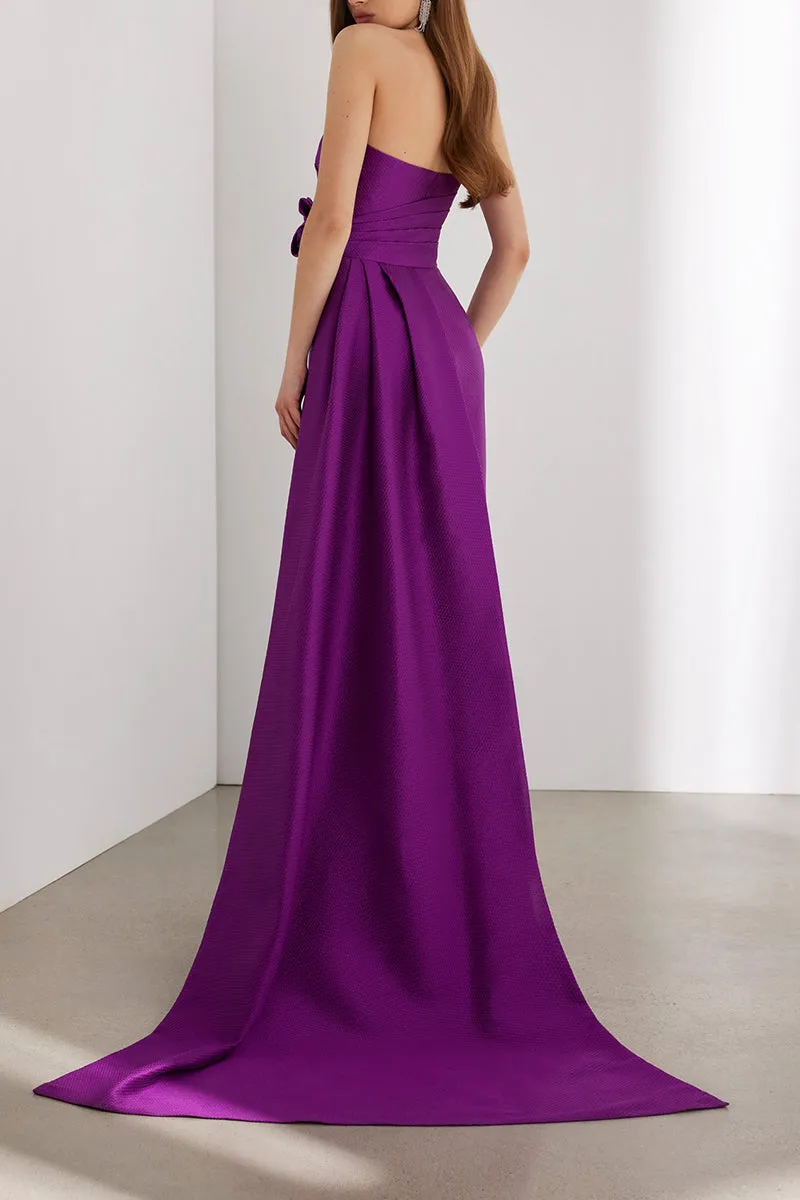 Fitted Strapless Empire Cocktail Evening Dress QM3342 Simple With Train