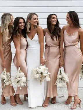 Simple Spaghetti Straps Mermaid Satin Bridesmaid Dresses