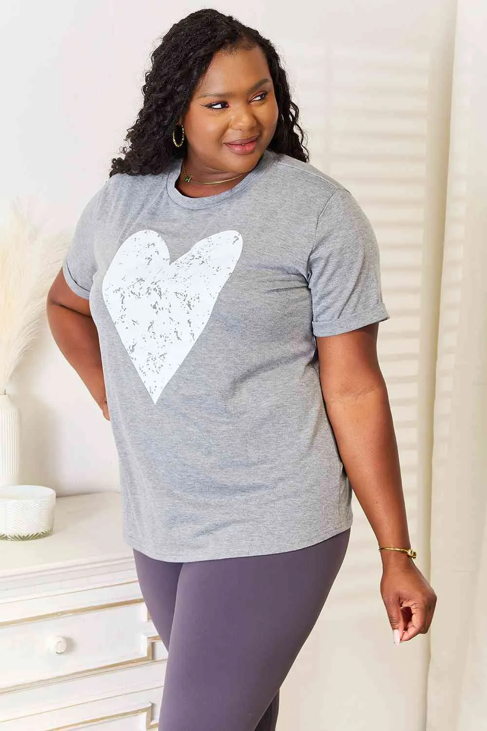 Short Sleeve Tee with Love Heart Graphic and Cuffed Sleeves