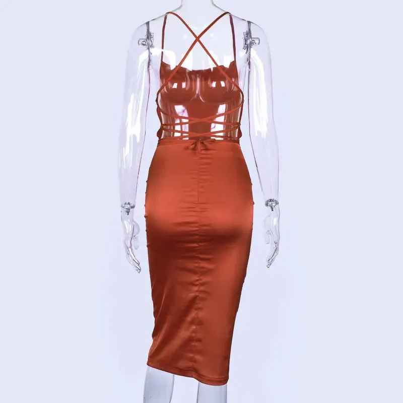 Asia Sexy Backless Satin Lace-up Bodycon Dress