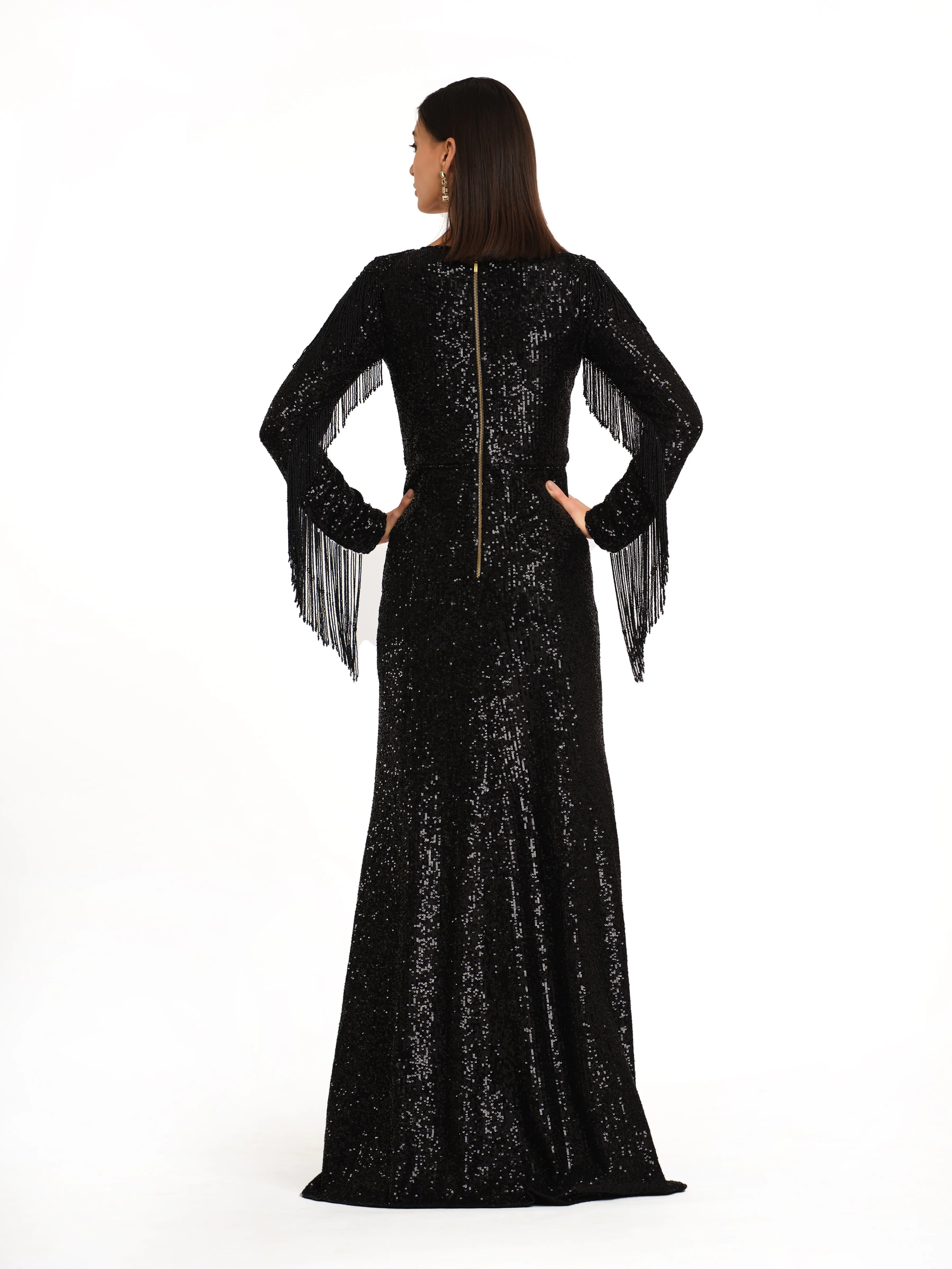 Sequin Gown with Tassels