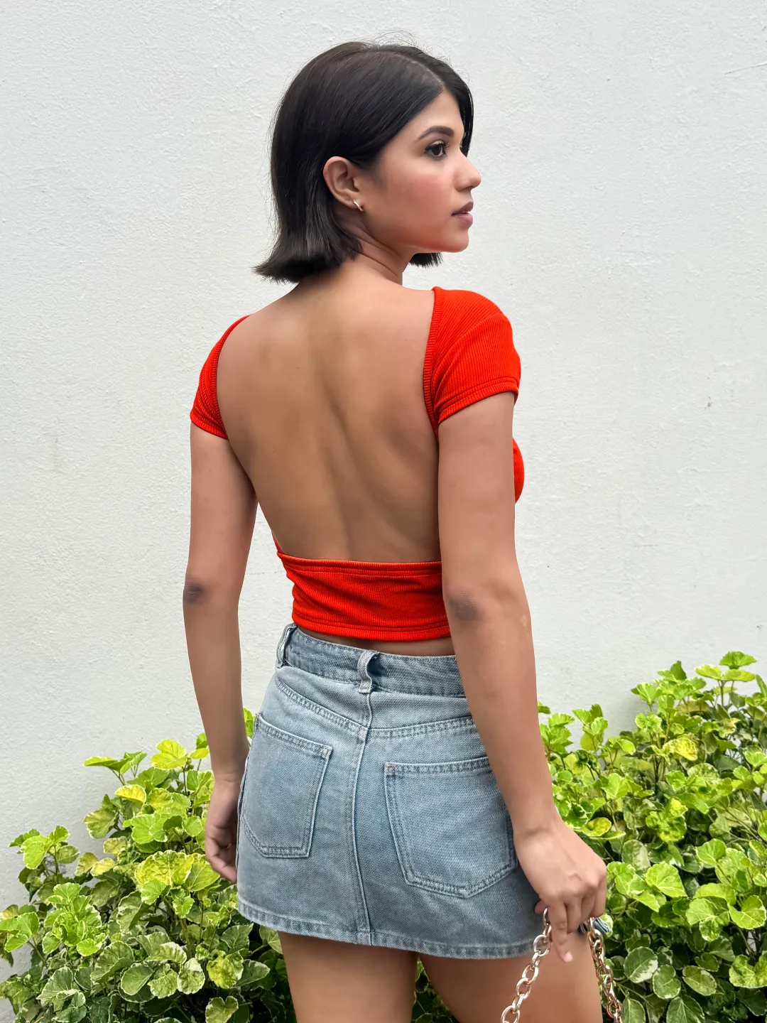 Stretchable Ribbed Backless Top