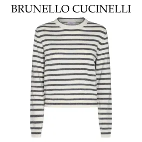 Striped V-Neck Wool Long Sleeve Office Style Shirt by BRUNELLO CUCINELLI