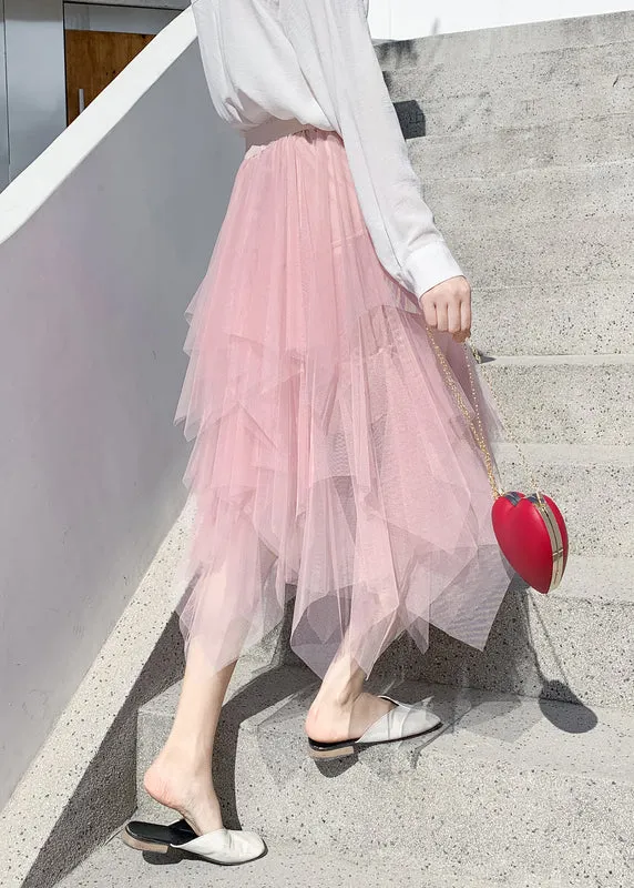 Light Blue Asymmetrical Elastic Waist Tulle Skirts for Summer