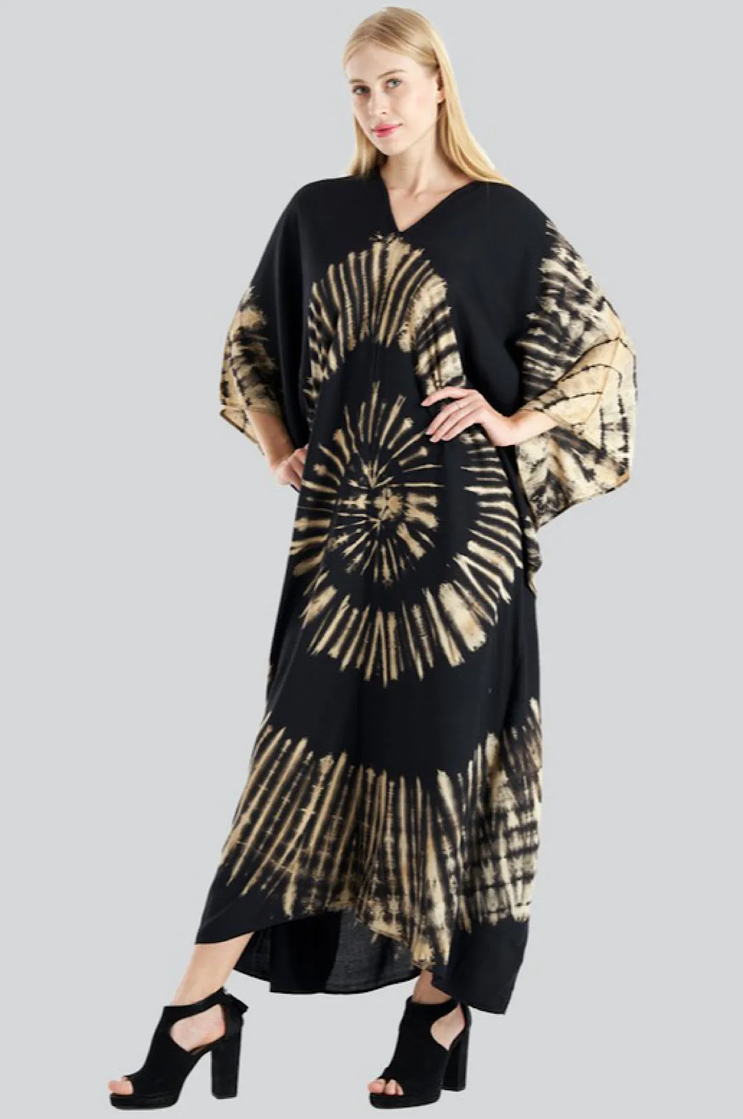 Kaftan Dress Black Beige Tie Dye