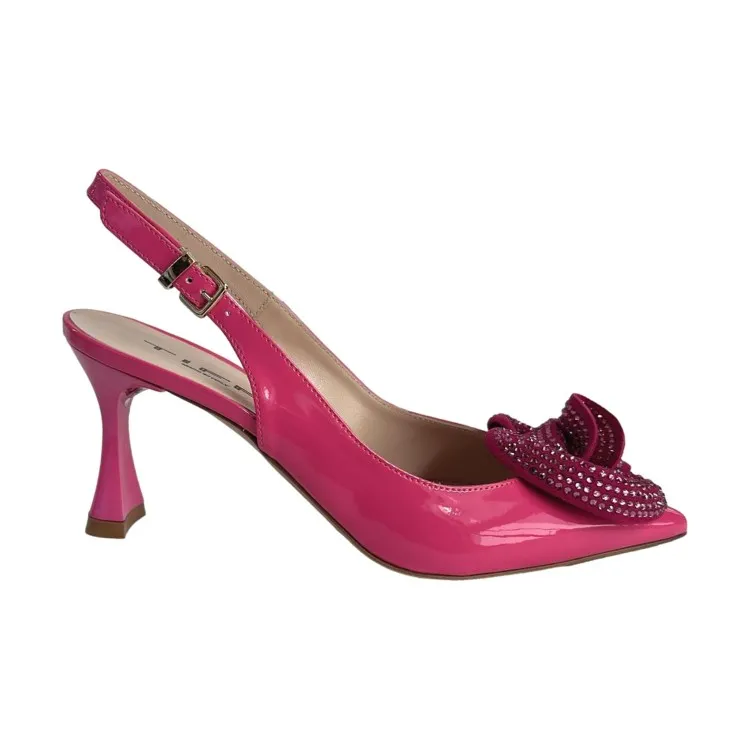 Fuxia Sling Back Decollete with Medium Heel and Rhinestone Flower by Tiffi