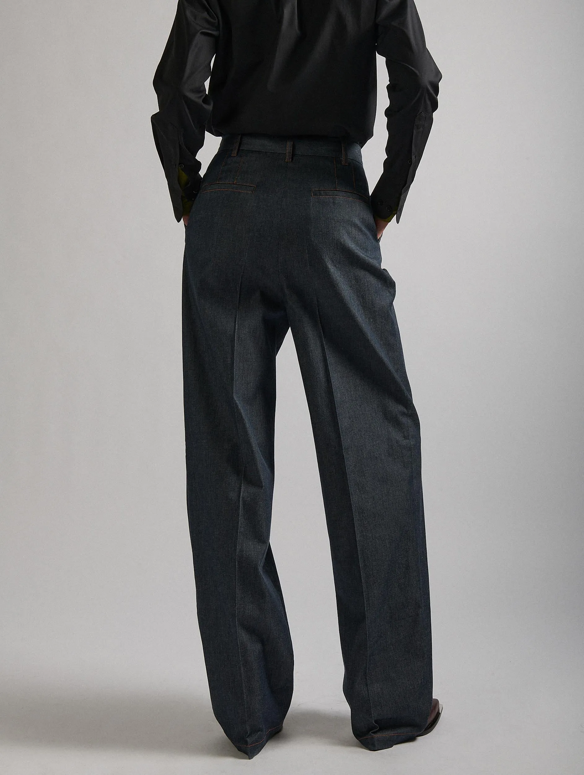 Trendy Wide-leg Pleated Denim Pants for Men