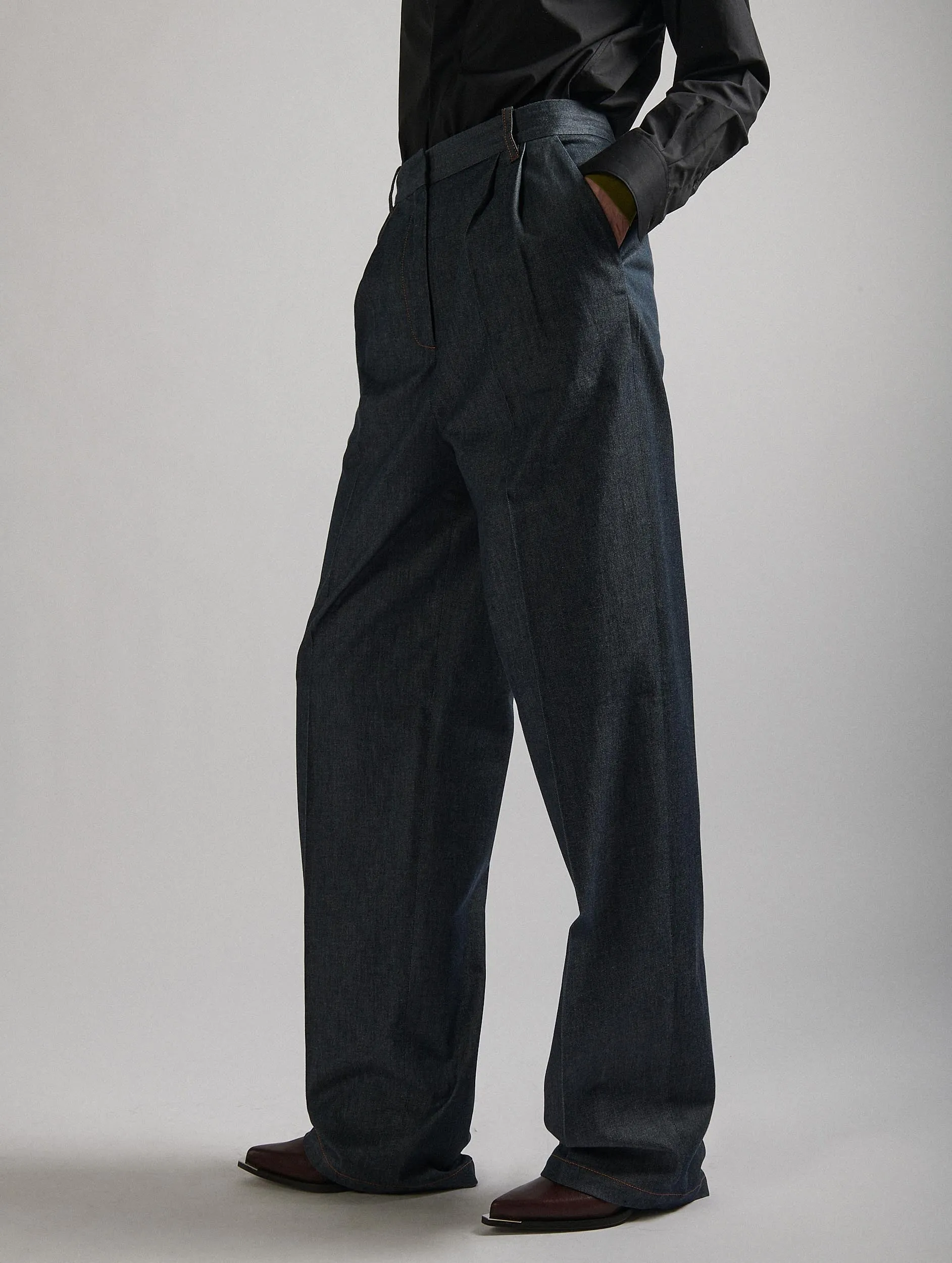 Trendy Wide-leg Pleated Denim Pants for Men