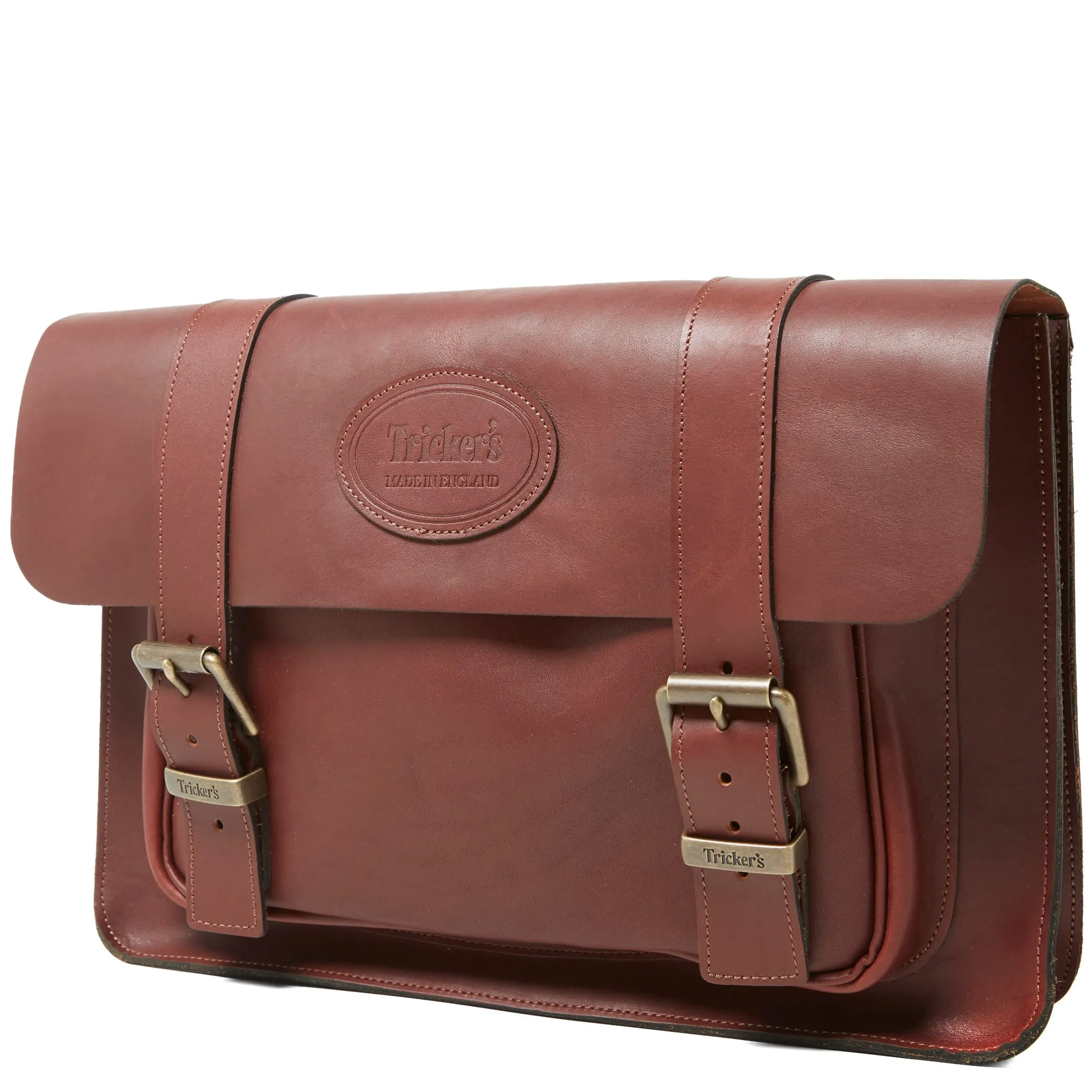 Trickers Twin Buckle Satchel Burgundy Waxy