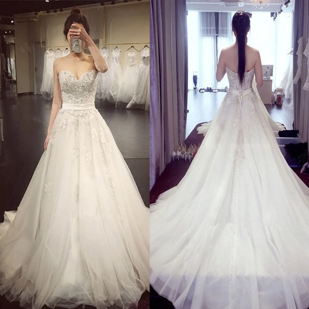 Vintage Princess Chiffon Train Wedding Dress