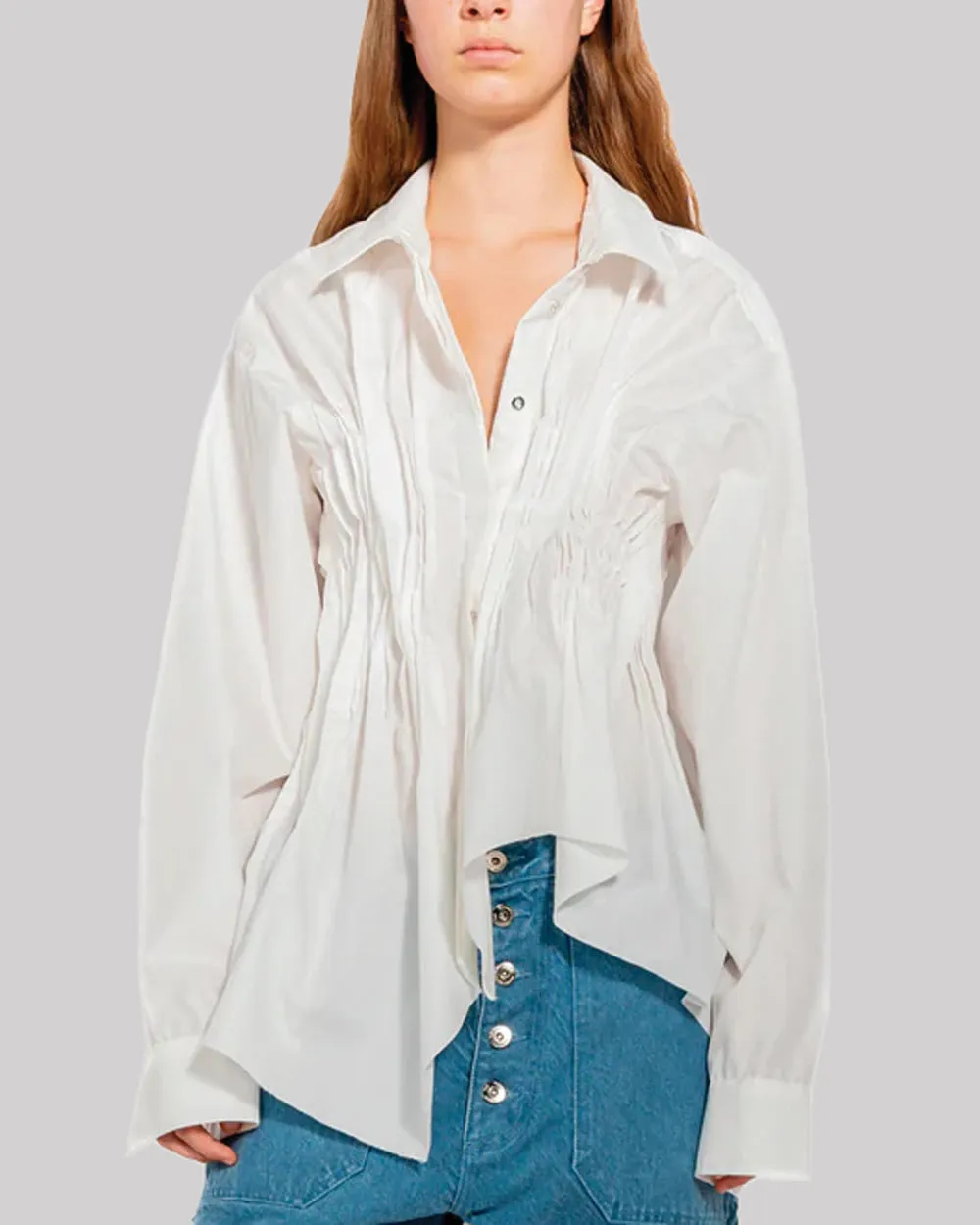 White Shirt with Cinch Pleats